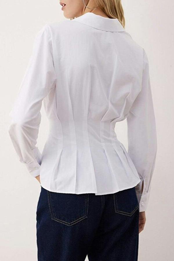 WOVCOR Belt Detail Pleated Fitted Shirt