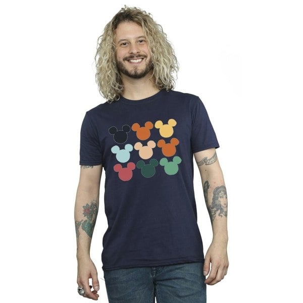 Disney Mens Mickey Mouse Heads Square T-Shirt - Navy Blue