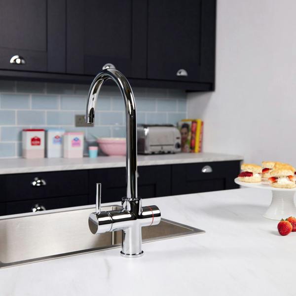 Impromta 3 in 1 Biometric Swan Neck Boiling Water Tap | Polished Chrome Finish