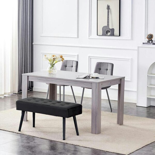 Kosy Koala Modern Rectangle Dining Table Set With 2 Grey Velvet Chairs And 1 Black Bench Dining Room Furniture