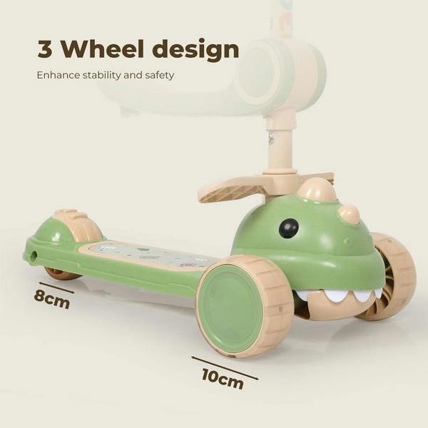 Dekko Foldable Kids Scooter Flip-able Seat Adjustable Height LED Light Green