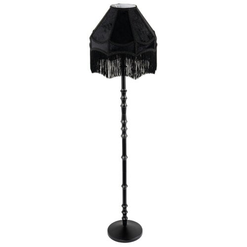 Happy Homewares Classic Black Ash Wooden Floor Lamp with Velvet Victorian Style Shade