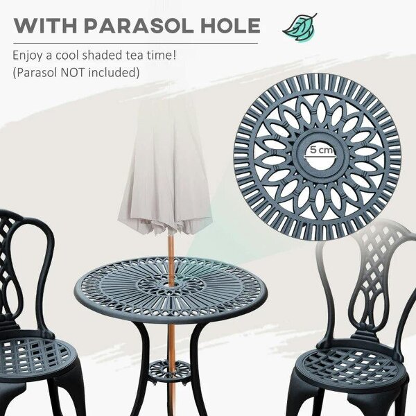 3 Piece Small Patio Furnture Cast Aluminium Bistro Set Garden Outdoor Table and Chairs Shabby Chic Style