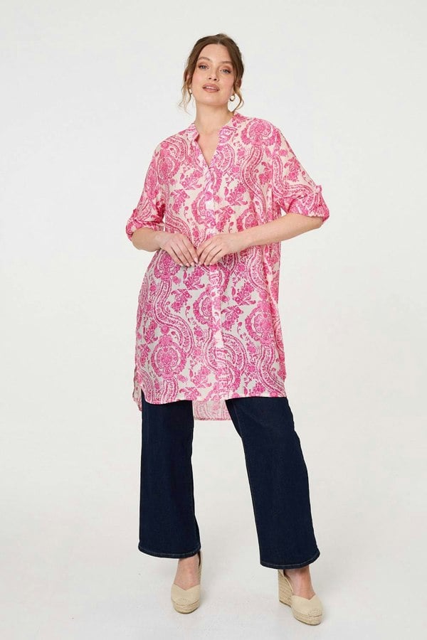 Pink | Paisley Print Relaxed Longline Shirt
