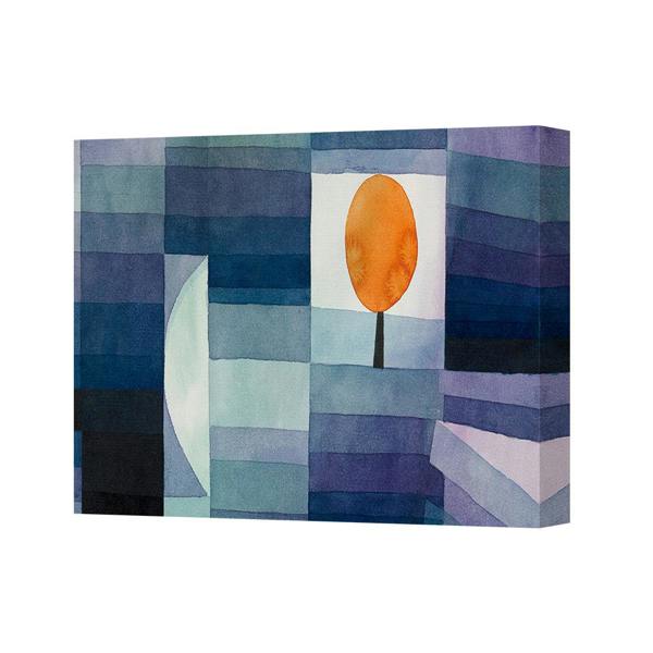 Benjamin Tate Design Abstract Geometric Canvas Wall Art With Orange Tree In Blue Tones