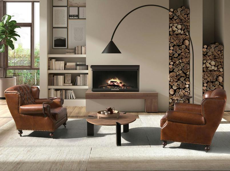 Angel Cerdá Round Coffee Table Walnut and Black Steel 2113