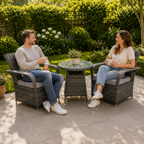 Fimous Rattan Garden Furniture Dining Set Table And Chairs Wicker Patio Outdoor 2 chairs plus small round table