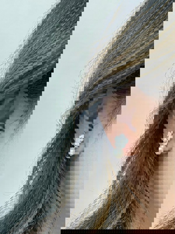 SVNX Floral Pearl Stud Earrings in Silver Colour