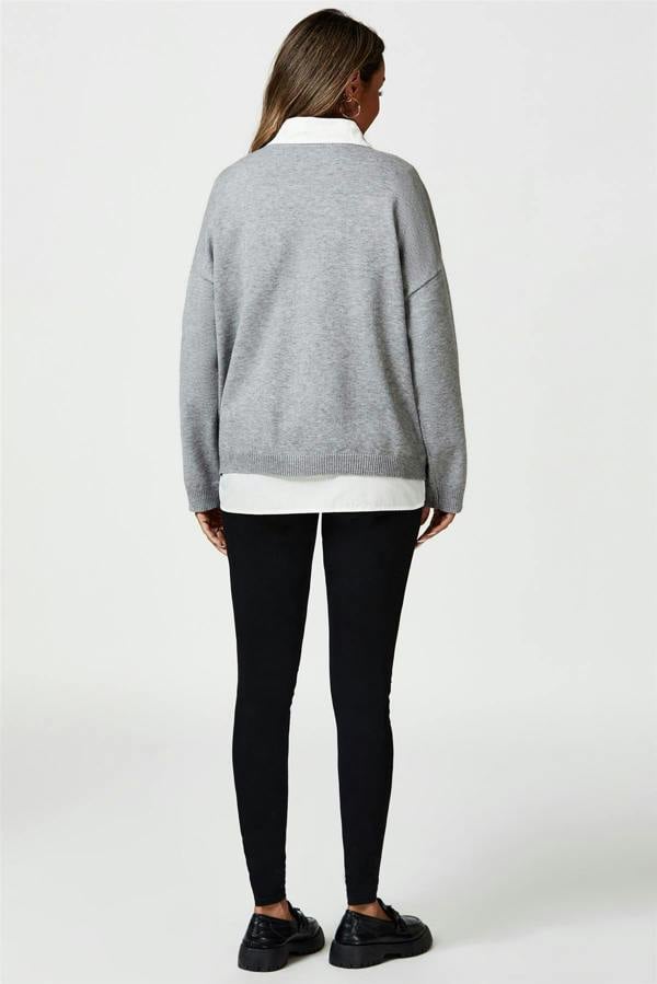 FS Collection Pocket Detail Knitted Jumper In Grey