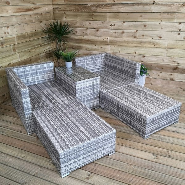 Samuel Alexander Luxury Grey Wicker Rattan Sofa Cube Garden Furniture Lounger Set With Glass Top Coffee Table