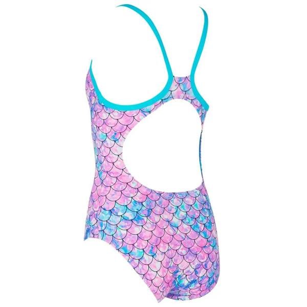 Zoggs Sirene Sparkle Thermal Ecofeel mermaid scale swimsuit in aqua pink