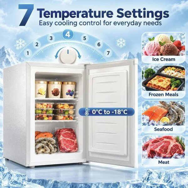 60L Tabletop Mini Freezer, Countertop Small Freezer with Reversible Door, Removable Wire Shelves, White