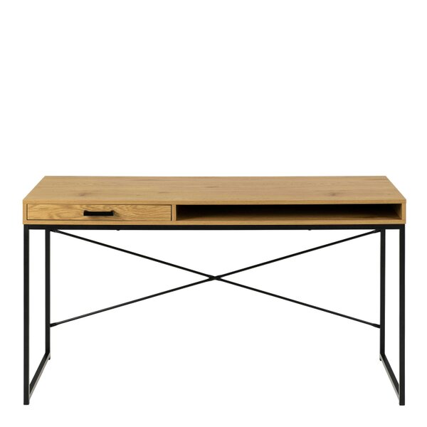 Wyld Haus El Paso Wild Oak Effect Desk with Drawer and Shelf Black Metal Base