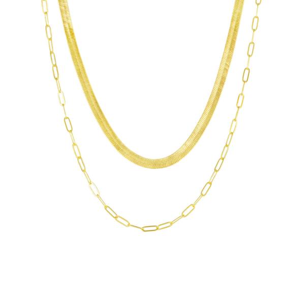 Spero London Herringbone and Rectangular Sterling Silver Necklace Layering Set