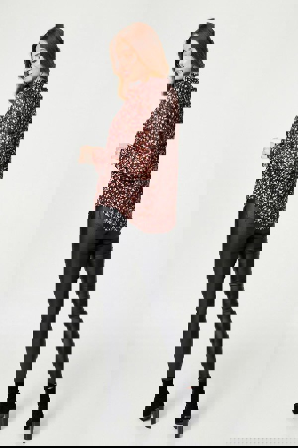 Red | Printed Frilled Tie Neck Blouse