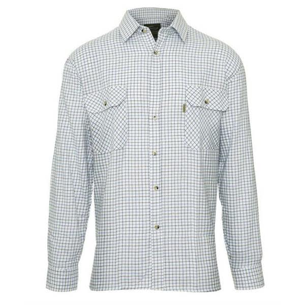 Champion cotton Tattersall shirt in blue check, button-down front with long sleeves and classic collar, ideal for country work or casual wear