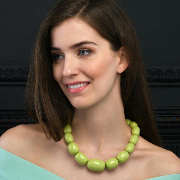 Zavana 20 inch Long Light Green Oval Beads Statement Necklace for Women