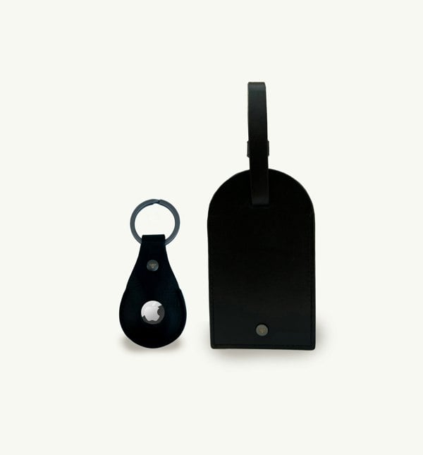 Apatchy London Black Leather Luggage Tag and AirTag Gift Set