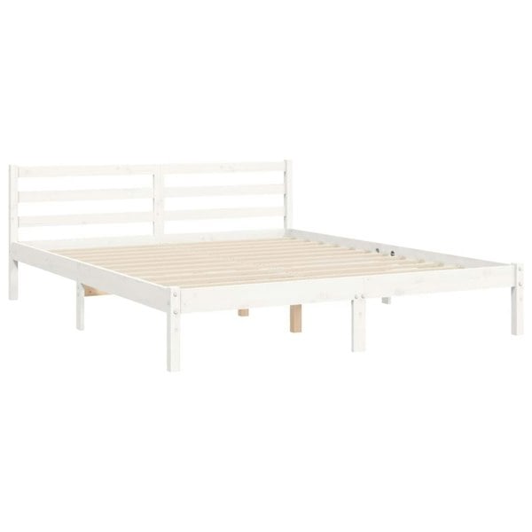 Berkfield Bed Frame with Headboard White King Size Solid Wood