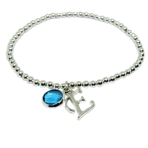 Silver Personalised Initial Birthstone Bracelet