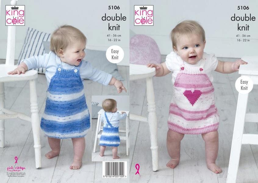 King Cole Cottonsoft Knitting Pattern 5106, Pinafores, Dresses for Baby, 16 - 22 Inches - Advanced
