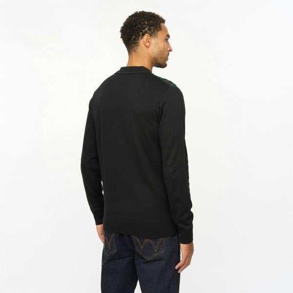 Gabicci V55GM10 Mens Hansen Long Sleeve Knitted Three Button Polo Gabicci Vintage - BLACK