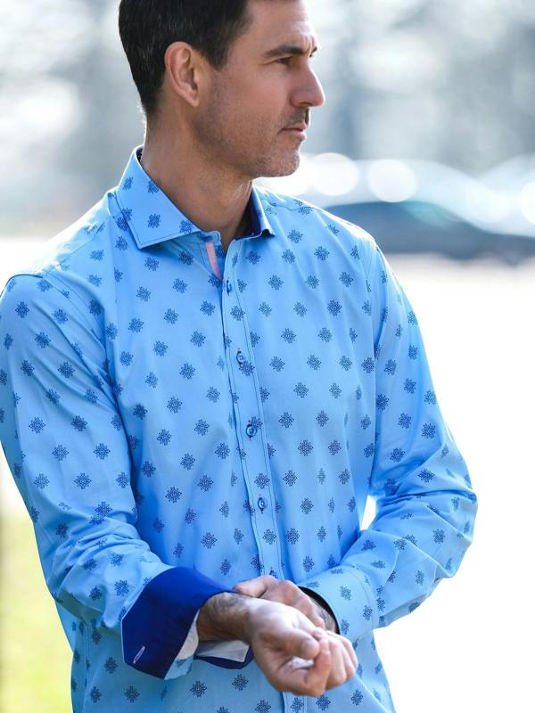TALISMAN MOSAIC PRINT MEN'S LONG SLEEVE SATIN COTTON SHIRT - Claudio Lugli Shirts