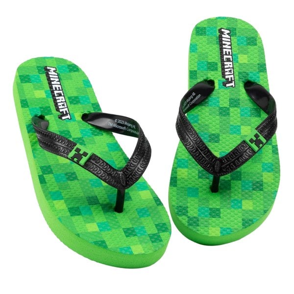 Minecraft Childrens/Kids Creeper Flip Flops - Green