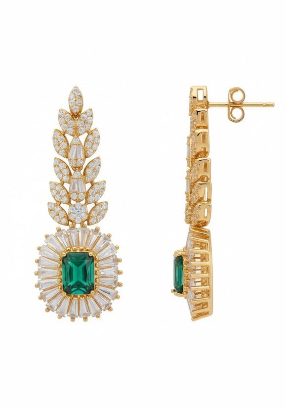 Latelita Countess Gemstone Drop Earrings Emerald Gold