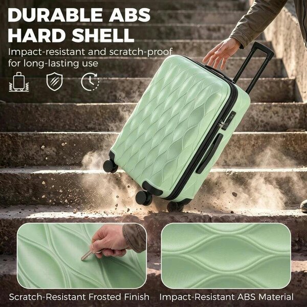 24Inch Suitcase, ABS Hard Shell Checked Luggage with TSA Lock, Spinner Wheels, Telescopic Handle, Green