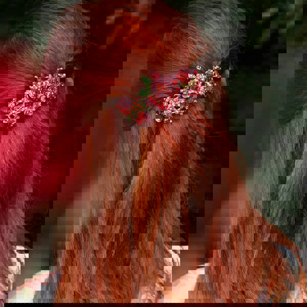 red flower hair clip half up half down