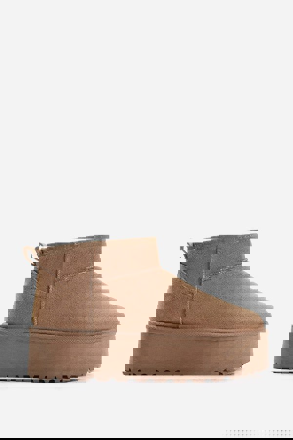 Where's That From Zyla Flatform Fur Lining Ankle Boot in Camel Suede