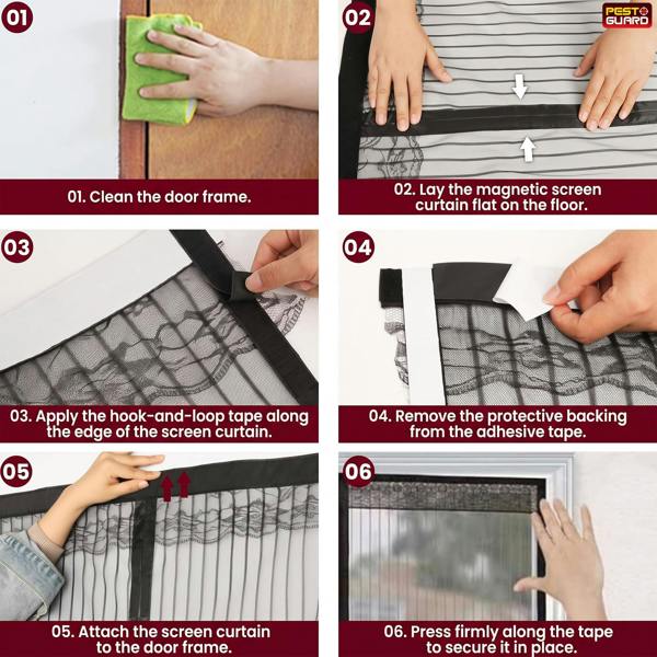 Pest Guard Magnetic Fly Screen Door 210x100cm Fly Net for Door with 18 Magnets, Full Frame Magic Tape, Self-Sealing Bug Mesh Curtain