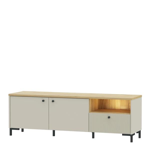 Furniture To Go Bixbite Wide TV Unit with Fluted Drawer, Open Shelf & Cupboard in Mauvella Oak and Sand