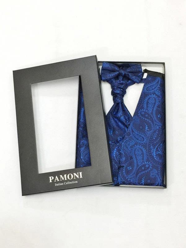 Navy paisley waistcoat & cravat set in presentation box