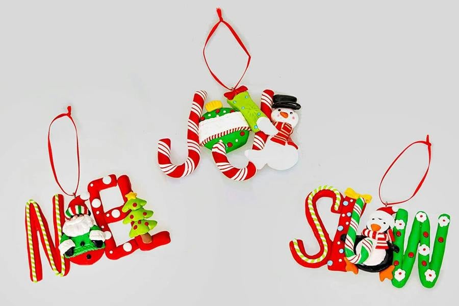 Ceramic Christmas Tree Hanging Decorations in Snow, Noel and Joy Designs | Pack Sizes 3 or 12 image 5
