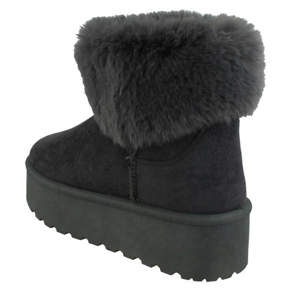 Spot On Ladies Spot On Platform Comfy Ankle Boots with Faux Fur Collar F4463