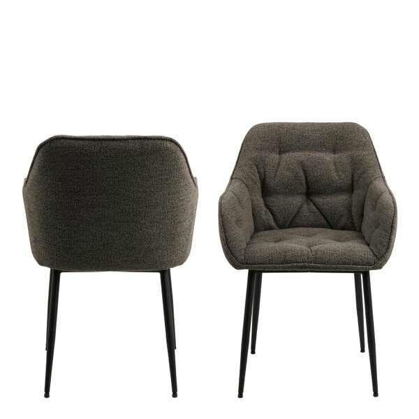 Wyld Haus Buttonfern Set of 2 Vintage Brown Diamond Upholstered Dining Chairs with Armrest