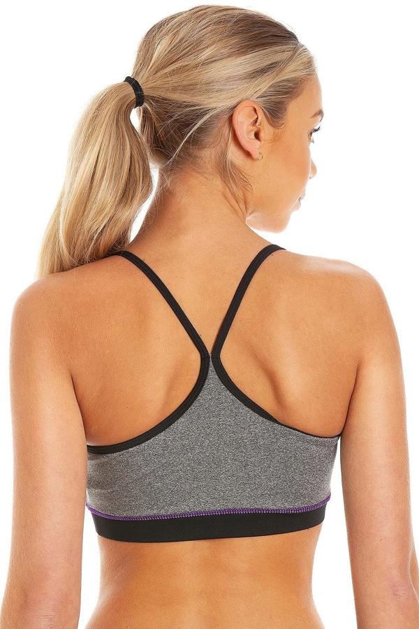 Camille Womens Sportswear Black & Grey Strappy Sports Bra