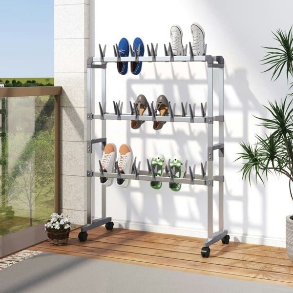 Berkfield Shoe Rack with Wheels Silver 66x27x100 cm