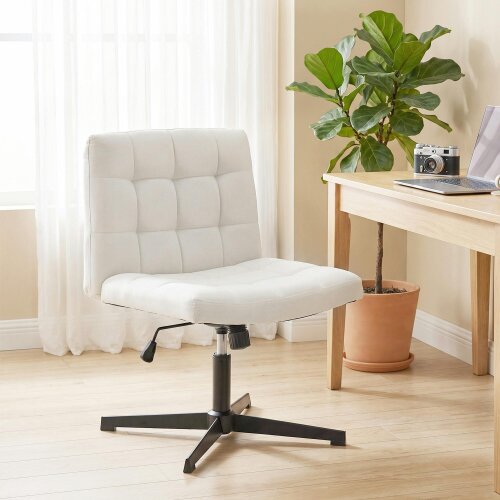 HOMCOM Armless Office Chair, Cross Legged Vanity Chair with Wide Seat - Beige