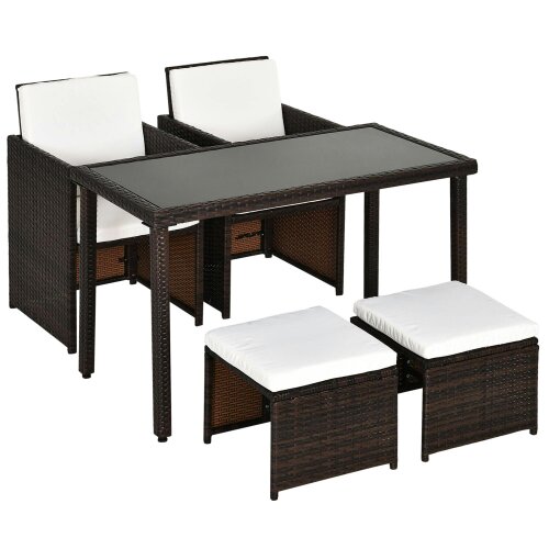 Wyld Haus Nevani Rattan Brown 2 Seater Cube Garden Dining Set With Armchairs Stools And Rectangular Glass Table