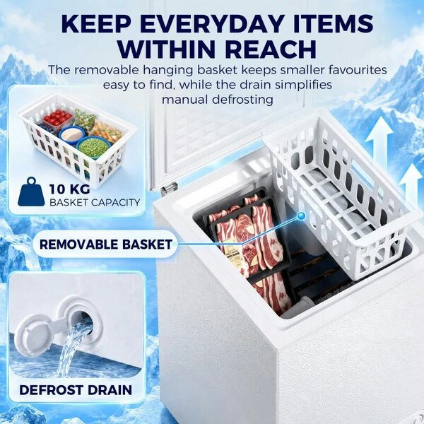 91L Freestanding Chest Freezer with Removable Storage Basket, Chest Freezer with Mechanical Temperature Control, White