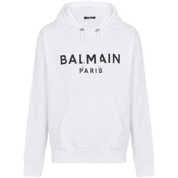 Balmain Logo Printed Hoodie   in  White