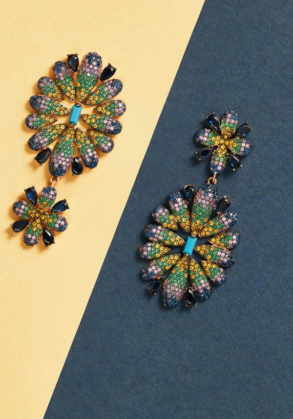 Latelita Babylon Multicoloured Flower Drop Earrings Gold