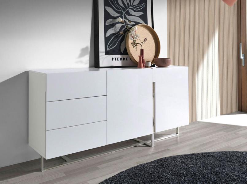Angel Cerdá White Wood and Chrome-plated Steel Sideboard 3051
