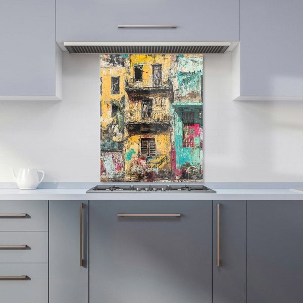 Warren Reed Mexican Colourful Buildings Glass Kitchen Splashback - 00010