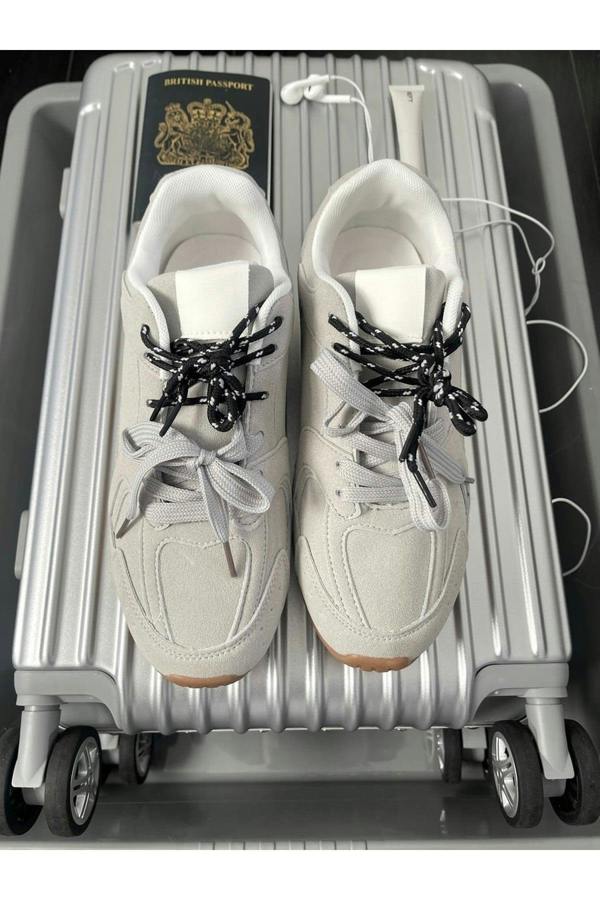 Molly Double Contrast Lace Up Flat Trainers - Grey