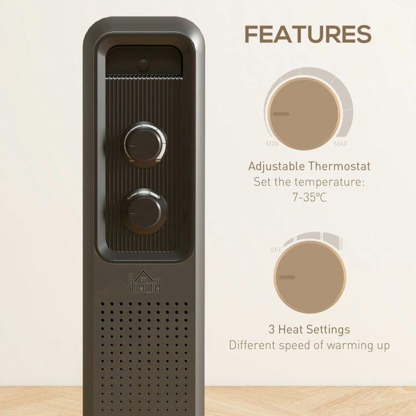 HOMCOM Oil Filled Radiator Portable Heater W/ 11 Fin, 3 Heat Settings, Grey