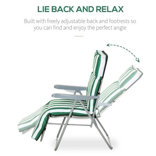 Bobobiy 2 Pieces Outdoor Sun Lounger Set with Cushions, 5-Level Adjustable Backrest, Green & White